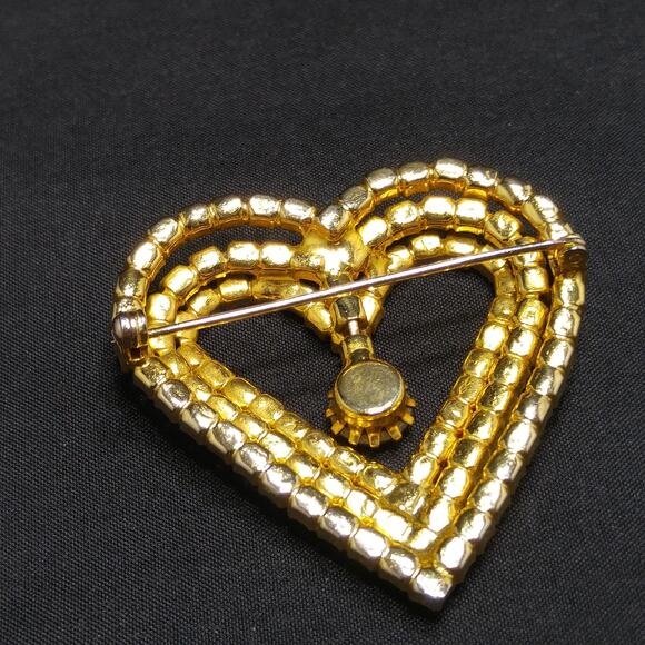 Aurora Borealis Heart Brooch, AB Rhinestone Dangle, 1960s Vintage Jewelry - Picture 10 of 10